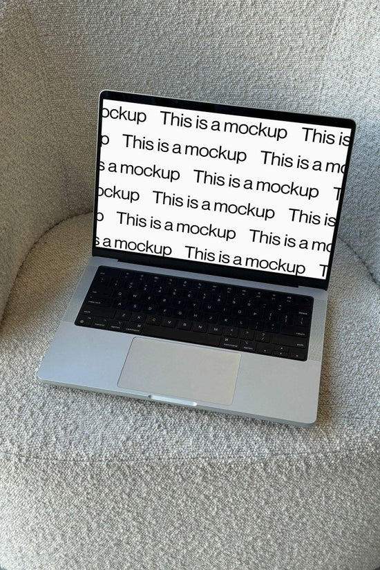 Macbook Boucle Couch 01 Mockup - Mock Exchange