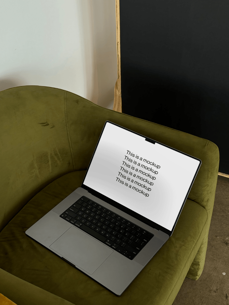 Macbook on Velvet Couch Mockup - Mock Exchange