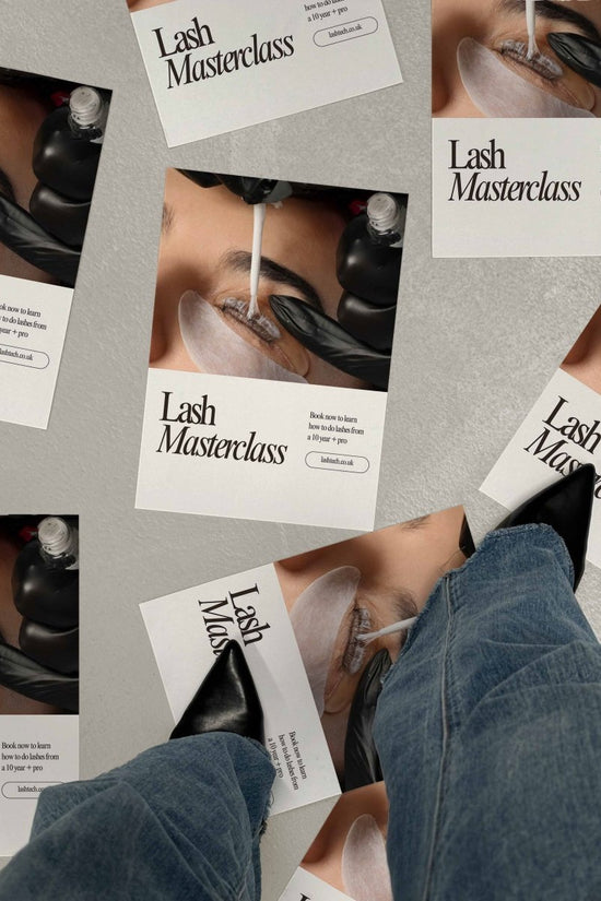 Paper Scattered on Concrete Black Heels Mockup - Mock Exchange