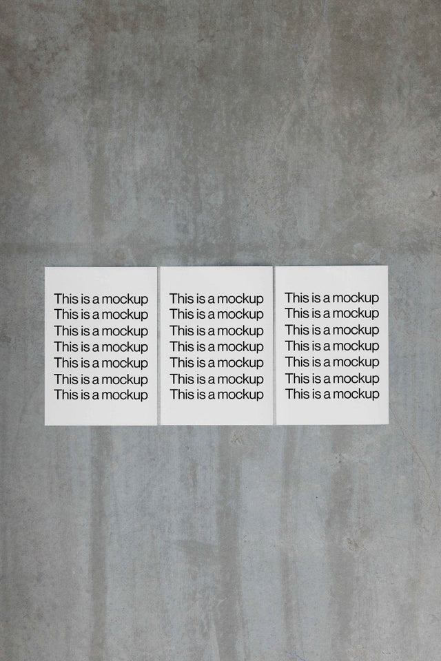 Paper x 3 on Concrete Wall 01 Mockup - Mock Exchange