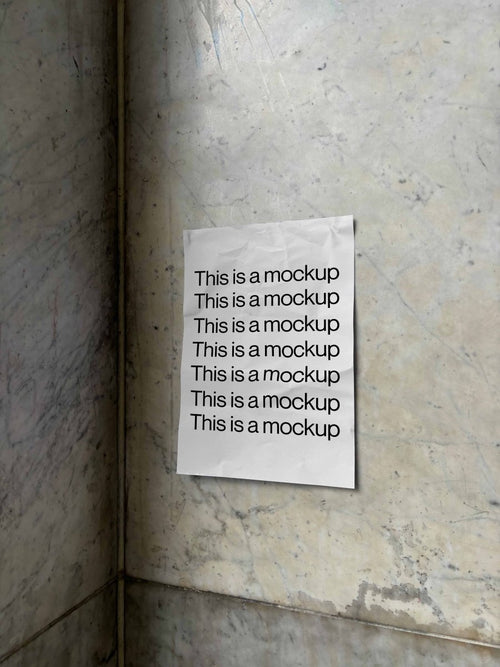 Poster Crumpled on Marble Wall Mockup